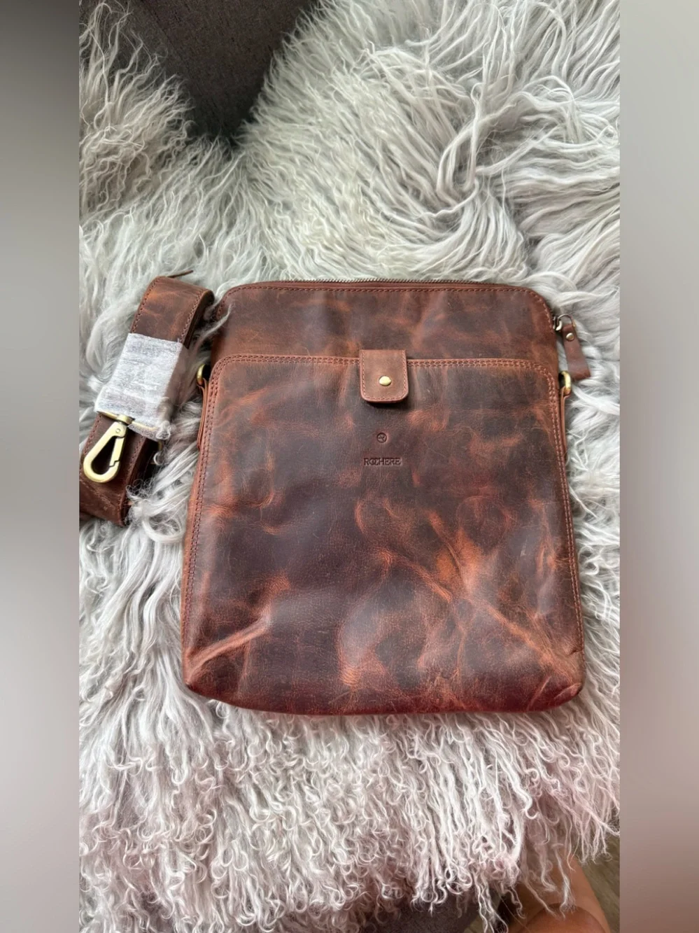 Rochere Genuine Leather Messenger Bag Rustic Brown Crazy Horse Leather NWT
